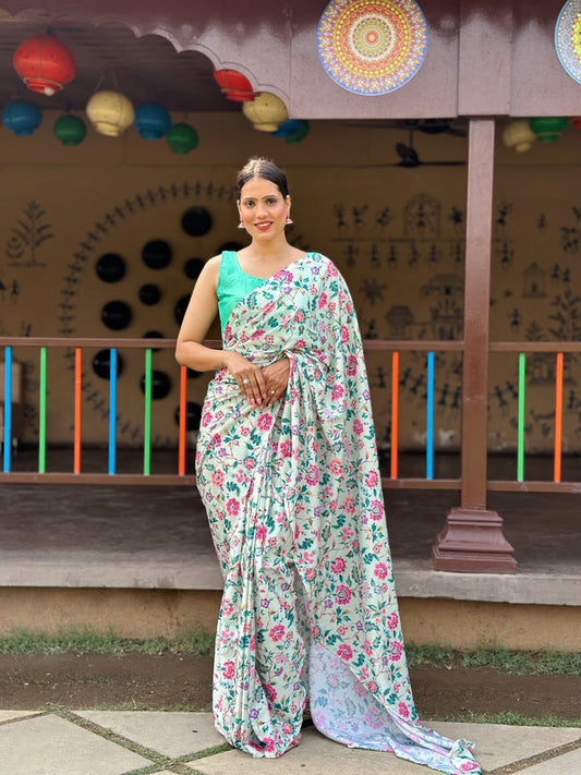 1-MIN READY TO WEAR SAREE IN PREMIUM CHINON WITH BLOUSE