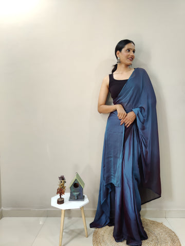 1-MIN READY TO WEAR   DEEP SEA   IMPORTED SILK SAREE  WITH BLOUSE