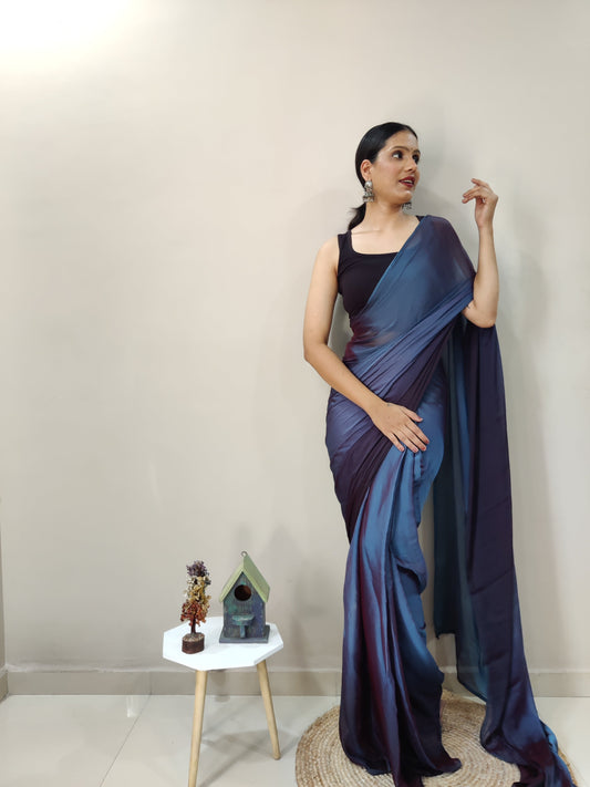 1-MIN READY TO WEAR   DEEP SEA   IMPORTED SILK SAREE  WITH BLOUSE