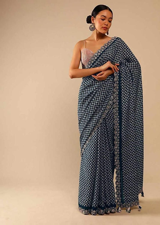 Exclusive designer print with lace border saree collection