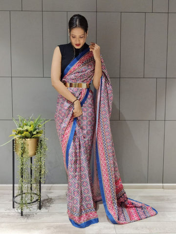1-MIN READY TO WEAR SAREE IN AJRAKH PATOLA DESIGN WITH BLOUSE